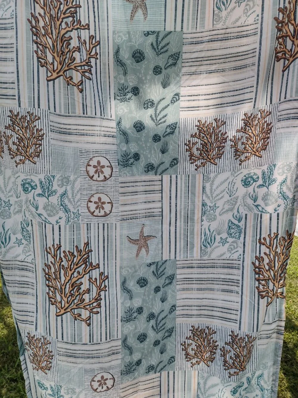 Coral Patches Valances, Tie Backs and Panels By Bella Coastal Decor